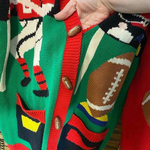 Vintage Jack B. Quick Football Cardigan Sweater 80s Sports Knit Medium hong kong - Picture 7 of 11